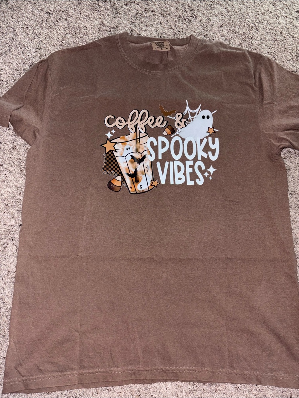 Comfort Colors Brown "Coffee & Spooky Vibes" Short Sleeve Tee